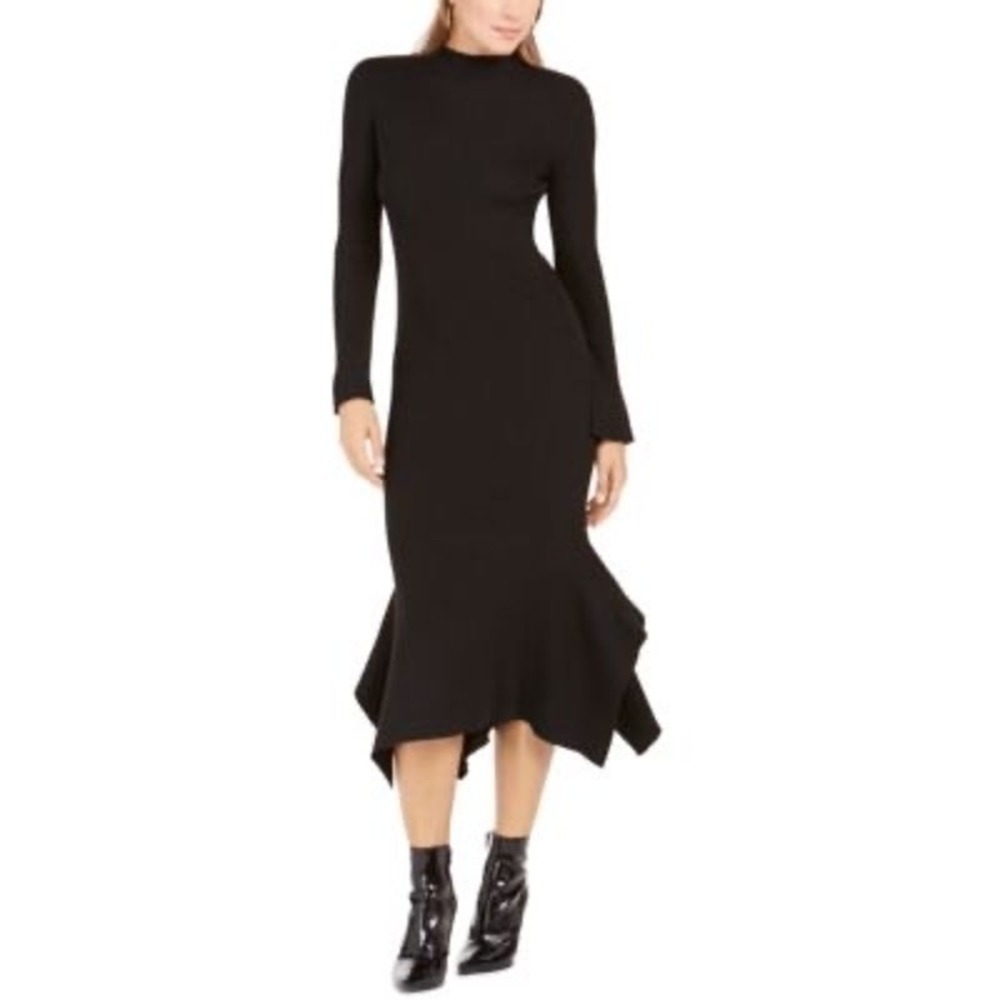 Lucy Paris Wool Blend Ribbed Long Sleeve Black Sweater Dress Women's Size Large